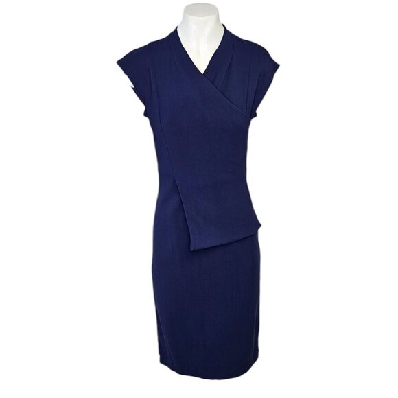 M.M. LaFleur Womens Drape Front Crossover Pencil Dress Blue Size 0 Stretch - Picture 1 of 8